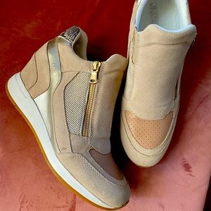 Geox Suede Nydame Mix-Media Wedge Sneakers - Size 39